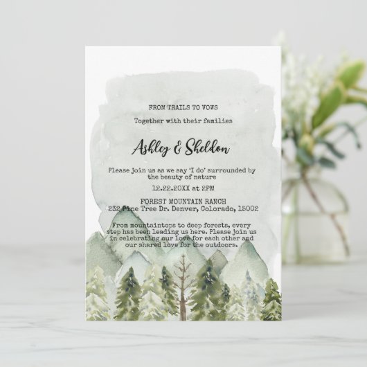 Rustige groene dennenboom berg buitenverblijf brui kaart (Staand voorkant)