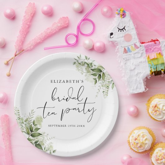 Rustige groene elegante script bruiloft theepartij papieren bordje (Feest)