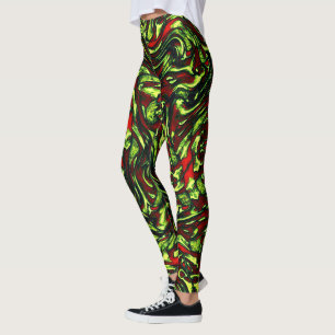 Rustige groene gele en levendige rode krommen leggings