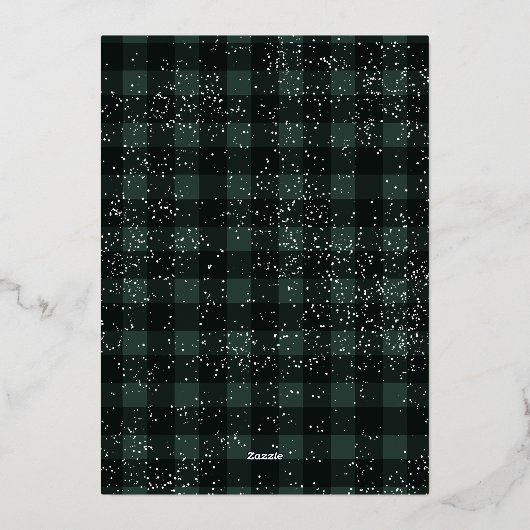 Rustige groene geruite flanel maretak sneeuw 3 fot folie feestdagenkaart (Achterkant)