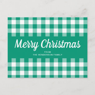 Rustige groene geruite vrolijke kerst briefkaart