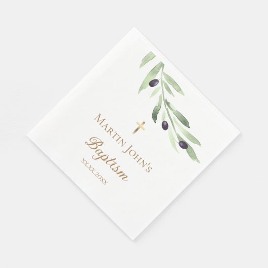 Rustige groene olijftak Baptisme Servet (Hoek)