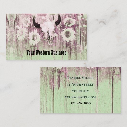 Rustige Groene Paarse Westerne Bull Sull Sunflower Visitekaartje (Voorkant / Achterkant)