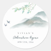 Rustige Groene Waterverf Berg Ronde Sticker (Voorkant)