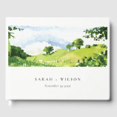 Rustige groene Waterverf Landelijke Hills Wedding Gastenboek (Voorkant)
