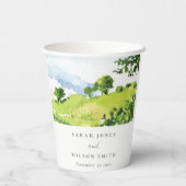 Rustige groene Waterverf Landelijke Hills Wedding Papieren Bekers (Achterkant)