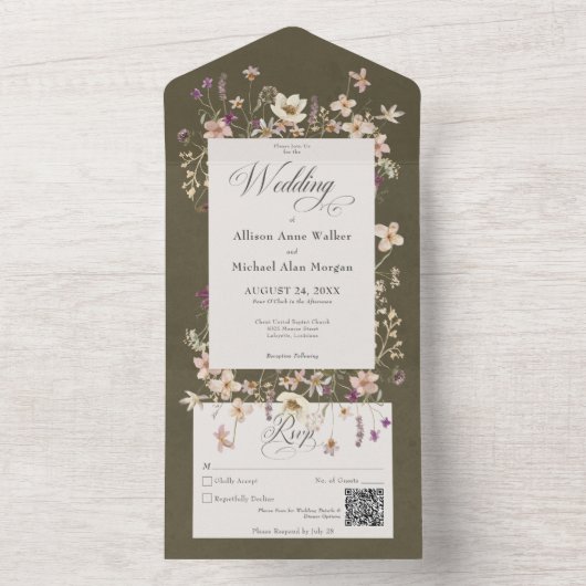 Rustige Groene Wilde Lijst QR-code All In One Uitnodiging (Binnen)