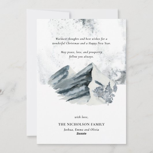 Rustige groene winterpine Trees rode kardinale vog Feestdagenkaart (Achterkant)