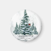 Rustige groene winterpine Trees rode kardinale vog Magneet (Voorkant)