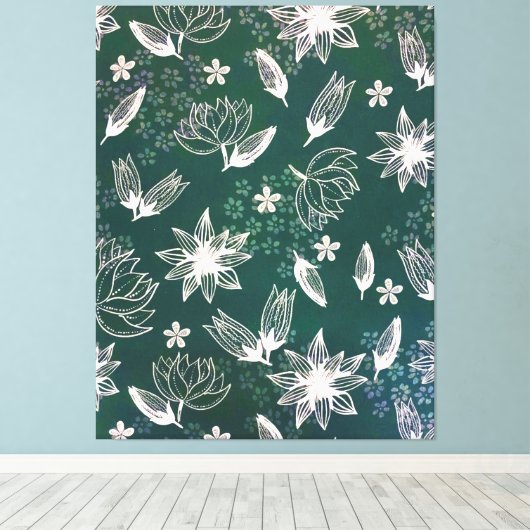 Rustige groene witte botanische wilde bloemen bloe canvas afdruk (Insitu (Houten vloer))