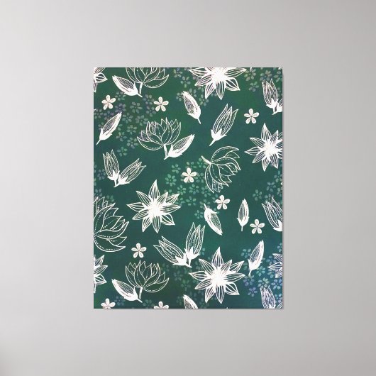 Rustige groene witte botanische wilde bloemen bloe canvas afdruk (Voorkant)