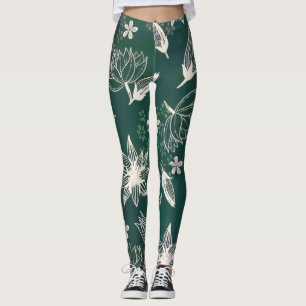 Rustige groene witte botanische wilde bloemen bloe leggings