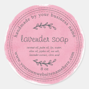 Rustige handgemaakte lavendel Waterverf Hot Pink Ronde Sticker