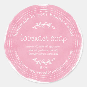 Rustige handgemaakte lavendel Waterverf Hot Pink Ronde Sticker