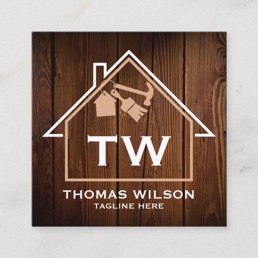 Rustige handyman Carpenter Tools voor constructie Vierkante Visitekaartje (Voorkant)