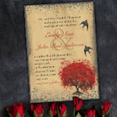 Rustige Heart Leaf Red Tree Love Bird Wedding Kaart