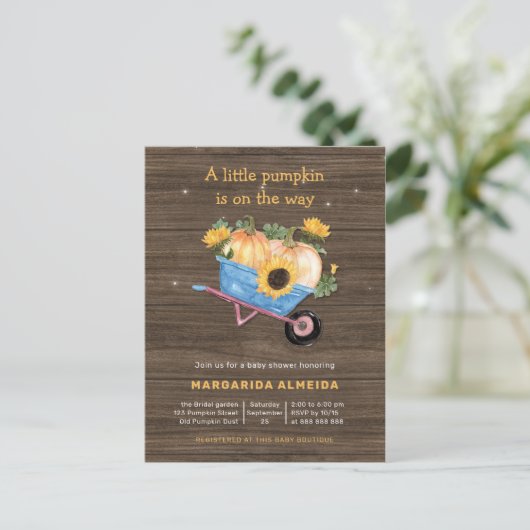 Rustige Herfst Baby shower Boy Little Pumpkin Autu Uitnodiging Briefkaart (Staand voorkant)
