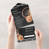 Rustige Herfst Boho Pompoen Zwarte Baby Shower All In One Uitnodiging (Afscheurbaar)