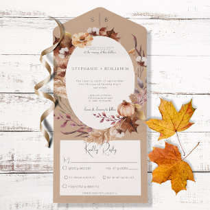 Rustige Herfst, bruin en bladeren, diner All In One Uitnodiging