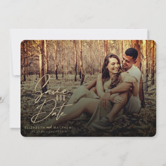 Rustige Herfst Filter Gold Script voor- en achterf Save The Date (Voorkant)