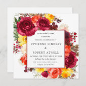 Rustige Herfst Floral Square Wedding Invitation Kaart (Voorkant / Achterkant)