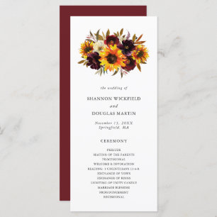 Rustige Herfst Floral Sunflower Wedding Programma