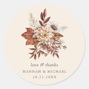 Rustige Herfst Floral Wedding Dank je Ronde Sticker
