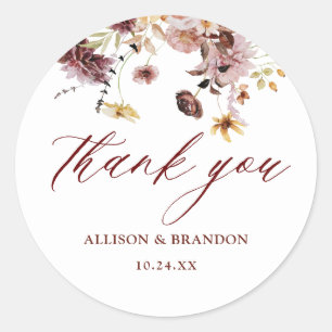 Rustige Herfst Floral Wedding Dank je wel Ronde Sticker