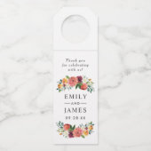 Rustige Herfst Floral Wedding Monogram Dank je Flessenhanger (Voorkant)