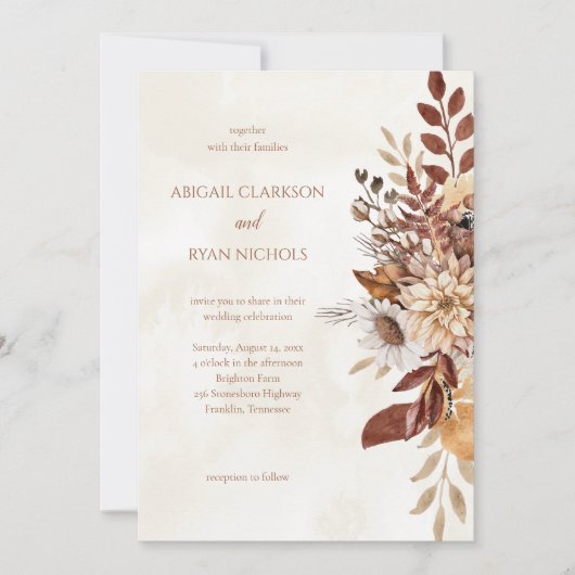 Rustige Herfst Floral Wedding Uitnodiging (Voorkant)