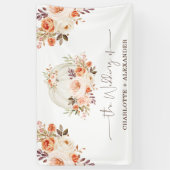 Rustige Herfst Floral White Pumpkin Wedding Party Spandoek (Verticaal)