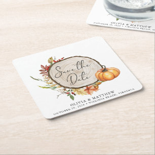 Rustige Herfst Foto Hood Slice Boho Save the Date Vierkante Kartonnen Onderzetter