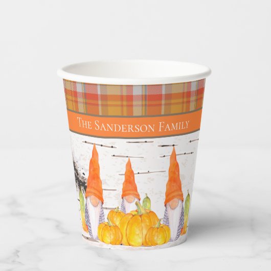 Rustige Herfst Gnome pomkin oranje gelooid Papieren Bekers (Voorkant)