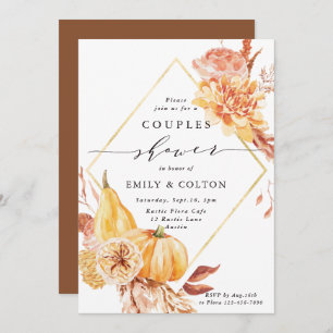 Rustige Herfst Gold Floral Pumpkin Couples — Showe Kaart