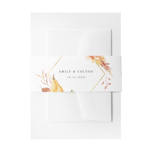 Rustige Herfst Gold Floral Pumpkin Wedding Uitnodigingen Wikkel (Voorkant Voorbeeld)