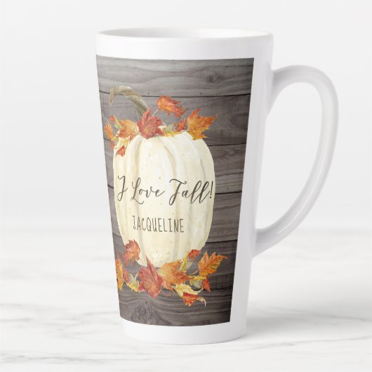 Rustige Herfst Leaf Foliage White Pumpkin Name  Latte Mok (Rechts)