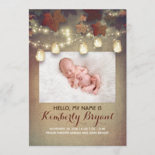 Rustige Herfst Mason Jar Lights Baby Foto geboorte Aankondiging