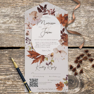 Rustige Herfst Neutrale Wreator Grey QR Code All In One Uitnodiging
