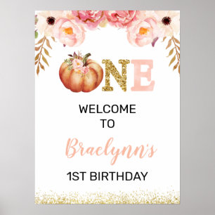 Rustige Herfst Pumpkin 1 Birthday Welkomstteken Poster