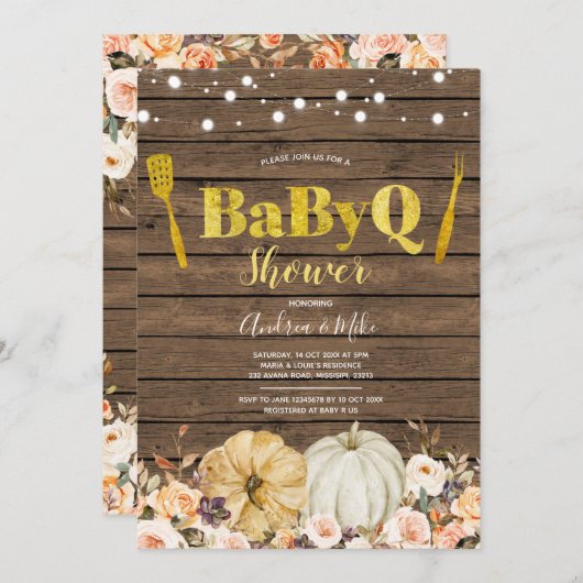 Rustige Herfst Pumpkin BabyQ Baby shower Uitnodigi Kaart (Voorkant / Achterkant)