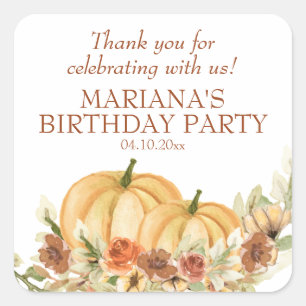 Rustige Herfst Pumpkin Birthday Party Favor Vierkante Sticker