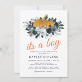 Rustige Herfst Pumpkin Floral Boy Baby shower Kaart (Voorkant)