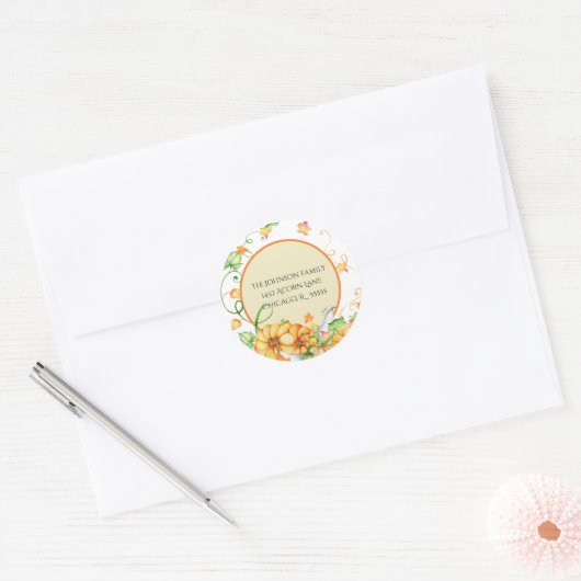 Rustige Herfst Pumpkin Floral Thanksgiving zonder Ronde Sticker (Envelop)