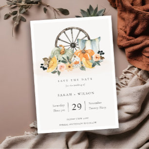 Rustige Herfst Pumpkin Leafy Floral Wedding Invite Bedankkaart