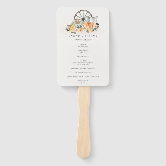 Rustige Herfst Pumpkin Leafy Floral Wedding Progra Handwaaier (Voorkant)