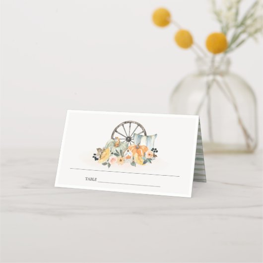Rustige Herfst Pumpkin Leafy Floral Wheel Wedding (Achterkant)