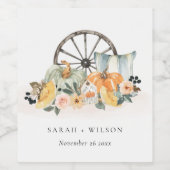 Rustige Herfst Pumpkin Leafy Floral Wheel Wedding Wijn Etiket (Enkel label)
