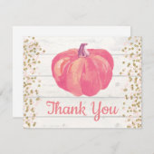 Rustige Herfst Pumpkin Pink Gold Glitter Confetti Bedankkaart (Voorkant / Achterkant)