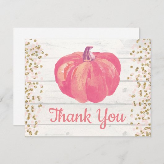 Rustige Herfst Pumpkin Pink Gold Glitter Confetti Bedankkaart (Voorkant / Achterkant)