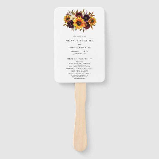 Rustige Herfst Rozen Sunflower Wedding Programme Handwaaier (Voorkant)
